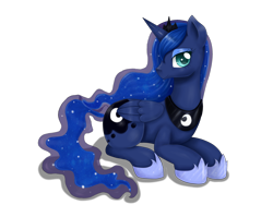 Size: 2048x1536 | Tagged: safe, alternate version, artist:evomanaphy, character:princess luna, species:alicorn, species:pony, crown, cute, female, hoof shoes, jewelry, lunabetes, mare, prone, regalia, simple background, solo, transparent background