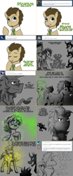 Size: 1562x3758 | Tagged: safe, artist:jitterbugjive, character:derpy hooves, character:doctor whooves, character:time turner, species:changeling, species:pony, lovestruck derpy, blushing, disguise, disguised changeling, doctor who, tardis, the doctor