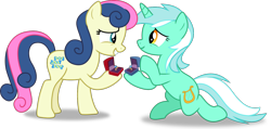 Size: 1370x650 | Tagged: safe, artist:frownfactory, character:bon bon, character:lyra heartstrings, character:sweetie drops, species:earth pony, species:pony, species:unicorn, ship:lyrabon, episode:the big mac question, g4, my little pony: friendship is magic, .svg available, canon ship, cutie mark, female, horn, kneeling, lesbian, mare, marriage proposal, ring, shipping, simple background, svg, that was fast, transparent background, vector