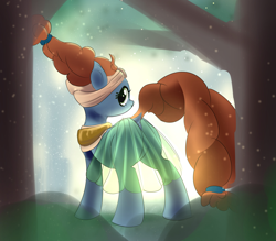 Size: 2000x1749 | Tagged: safe, artist:xbi, edit, character:meadowbrook, species:earth pony, species:pony, butt, clothing, cute, dock, female, forest, full body, meadowcute, plot, solo, tree