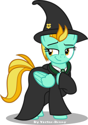 Size: 3099x4377 | Tagged: safe, artist:vector-brony, character:lightning dust, species:pegasus, species:pony, absurd resolution, clothing, commission, crossover, female, harry potter, hat, lidded eyes, mare, necktie, raised eyebrow, raised hoof, robe, shirt, simple background, slytherin, smiling, smirk, solo, transparent background, vector, witch hat