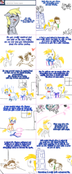 Size: 1562x3760 | Tagged: safe, artist:jitterbugjive, character:derpy hooves, character:doctor whooves, character:queen chrysalis, character:time turner, species:changeling, species:pony, lovestruck derpy, clothing, crayon, doctor who, present, sweater, tardis, the doctor, the master