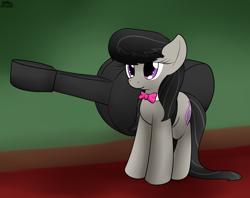 Size: 2068x1639 | Tagged: safe, artist:the-furry-railfan, character:octavia melody, species:earth pony, species:pony, bow tie, carrying, cello, cello case, female, indoors, musical instrument, smiling, solo