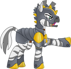 Size: 2310x2249 | Tagged: safe, artist:vector-brony, oc, oc only, species:zebra, fallout equestria, armor, fantasy class, inkscape, pointing, raised hoof, simple background, solo, transparent background, warrior, zebra oc