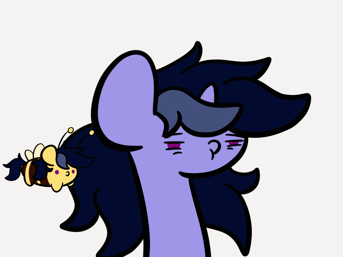 Size: 1440x1080 | Tagged: safe, artist:kimjoman, oc, oc only, oc:purple flix, species:pony, species:unicorn, :t, animated, annoyed, bee, blinking, blob ponies, cute, flying, good trick, grumpy, insect, lidded eyes, male, no pupils, scrunchy face, simple background, sleepy, smiling, spinning, stallion, unamused, white background