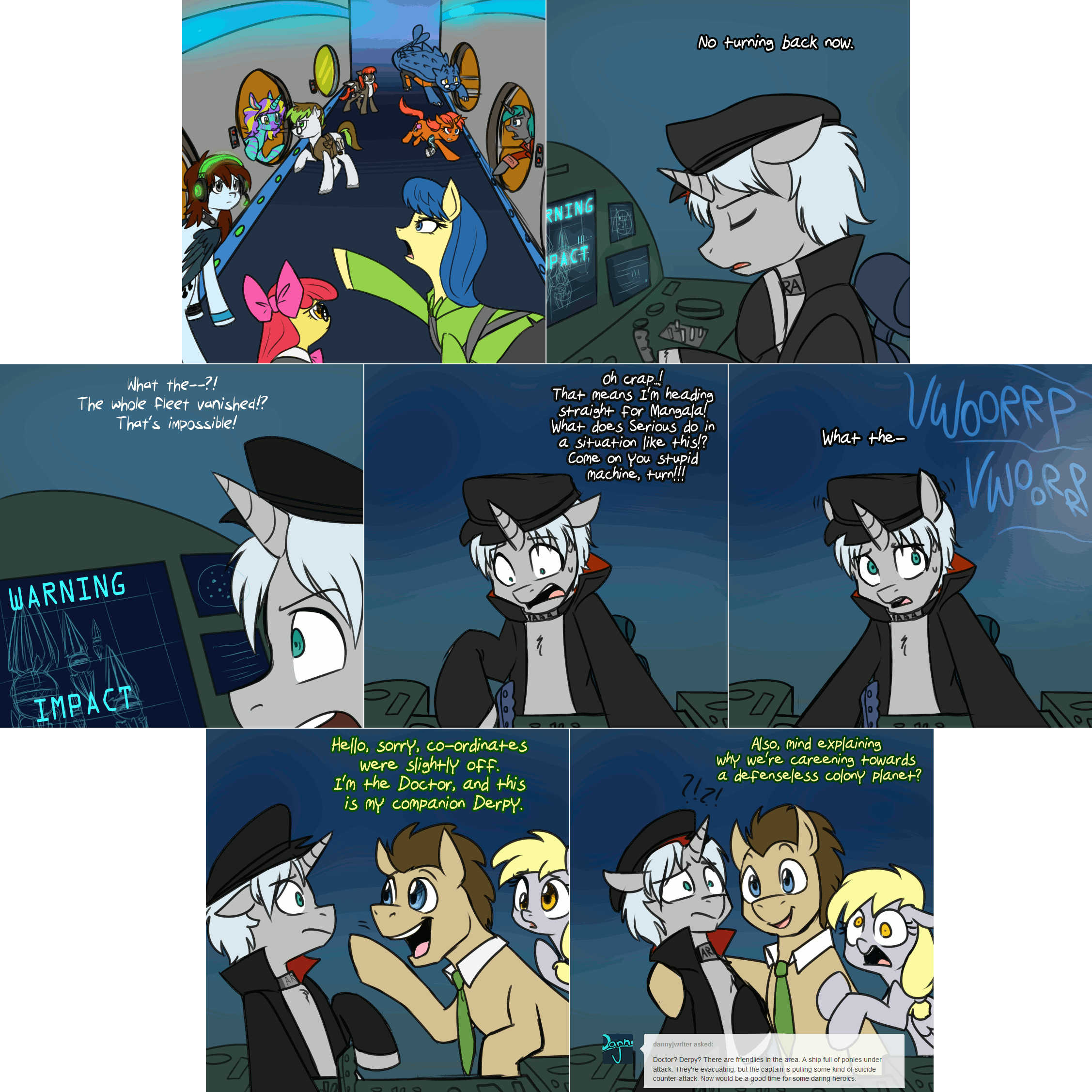 Size: 2254x2254 | Tagged: safe, artist:jitterbugjive, character:derpy hooves, character:doctor whooves, character:fiddlesticks, character:time turner, oc, species:pony, lovestruck derpy, animated, apple family member, gif, spaceship, the doctor