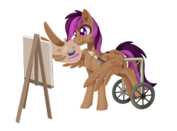 Size: 1515x1119 | Tagged: safe, artist:dusthiel, character:stellar eclipse, species:pegasus, species:pony, canvas, easel, male, paintbrush, painting, simple background, solo, stallion, transparent background, wheelchair, wing hands, wings