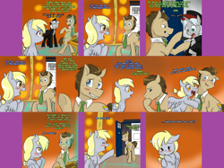 Size: 3006x2254 | Tagged: safe, artist:craftykraken, artist:jitterbugjive, character:derpy hooves, character:doctor whooves, character:time turner, oc, species:pegasus, species:pony, species:unicorn, lovestruck derpy, doctor who, female, male, mare, psychic paper, stallion, tardis, tardis console room, tardis control room, the doctor