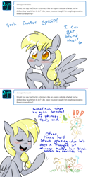 Size: 750x1502 | Tagged: safe, artist:craftykraken, artist:jitterbugjive, character:derpy hooves, character:doctor whooves, character:time turner, species:earth pony, species:pegasus, species:pony, lovestruck derpy, eating, female, food, horses doing horse things, male, mare, pear, stallion, that pony sure does hate pears