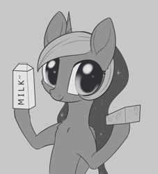 Size: 1041x1146 | Tagged: safe, artist:dusthiel, character:princess luna, species:pony, inktober, cheese, female, food, grayscale, milk carton, monochrome, solo