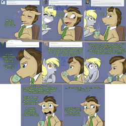 Size: 2254x2254 | Tagged: safe, artist:jitterbugjive, character:derpy hooves, character:doctor whooves, character:time turner, species:earth pony, species:pegasus, species:pony, lovestruck derpy, coffee cup, crossover, cup, doctor who, female, male, mare, stallion, the doctor