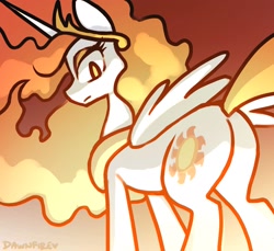 Size: 1668x1529 | Tagged: safe, artist:dawnfire, character:daybreaker, character:princess celestia, species:alicorn, species:pony, butt, female, jewelry, looking at you, looking down at you, plot, regalia, simple background, solo