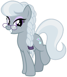 Size: 2800x3200 | Tagged: safe, artist:cheezedoodle96, character:silver spoon, species:earth pony, species:pony, .svg available, beauty mark, braid, eyeshadow, female, future, glasses, looking at you, makeup, mare, older, older silver spoon, ponytail, raised leg, simple background, smiling, svg, transparent background, vector