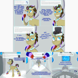 Size: 2254x2254 | Tagged: safe, artist:jitterbugjive, character:doctor whooves, character:time turner, oc, oc:neosurgeon, species:pony, lovestruck derpy, ask, clothing, hat, neon, top hat, tumblr