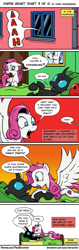 Size: 975x3085 | Tagged: safe, artist:pony-berserker, character:diamond rose, character:fancypants, oc, oc:berzie, species:changeling, species:pegasus, species:pony, comic:paper heart, bed, boop, comic, dialogue, excited, female, male, mare, not amused face, not rarity, screaming, speech bubble, spread wings, that escalated quickly, window, wingboner, wings