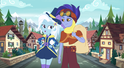 Size: 2880x1576 | Tagged: safe, artist:themexicanpunisher, character:hoo'far, character:trixie, ship:trixfar, my little pony:equestria girls, equestria girls-ified, female, male, shipping, straight