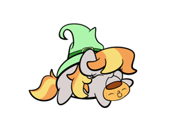 Size: 2560x1920 | Tagged: safe, artist:kimjoman, character:copper top, species:pony, chubbie, clothing, cute, eyes closed, hat, pumpkin bucket, simple background, transparent background, witch hat, ych result