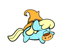 Size: 2560x1920 | Tagged: safe, artist:kimjoman, character:sassaflash, species:pegasus, species:pony, chubbie, background pony, clothing, cute, eyes closed, female, hat, mare, mouth hold, pumpkin bucket, simple background, transparent background, witch hat, ych result