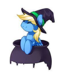 Size: 657x744 | Tagged: safe, artist:loyaldis, oc, oc only, oc:goldie, species:pegasus, species:pony, cauldron, clothing, hat, male, simple background, solo, spooky, transparent background, witch, witch hat