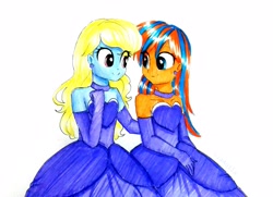 Size: 3215x2322 | Tagged: safe, artist:liaaqila, oc, oc:azure/sapphire, oc:cold front, my little pony:equestria girls, clothing, crossdressing, dress, femboy, gowns, male, matching outfits