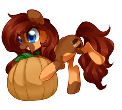 Size: 563x510 | Tagged: safe, artist:loyaldis, oc, oc only, oc:honeypot meadow, species:earth pony, species:pony, cute, female, gift art, mare, ocbetes, pumpkin, simple background, smiling, solo, transparent background, ych result