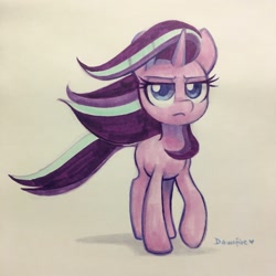 Size: 2048x2048 | Tagged: safe, artist:dawnfire, character:starlight glimmer, species:pony, species:unicorn, episode:the ending of the end, g4, my little pony: friendship is magic, badass, female, mare, marker drawing, scene interpretation, simple background, solo, traditional art, white background, windswept mane, windswept tail