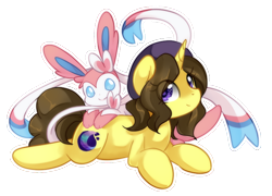 Size: 652x470 | Tagged: safe, artist:loyaldis, oc, oc:astral flare, species:pony, species:unicorn, adorable face, beanie, blushing, clothing, crossover, cute, eeveelution, hat, pokémon, sylveon