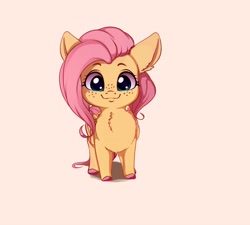 Size: 3012x2713 | Tagged: safe, artist:miokomata, character:fluttershy, species:pegasus, species:pony, basically i'm very smol, chest fluff, chibi, colored hooves, cute, dawwww, ear fluff, female, freckles, hnnng, large ears, looking at you, mare, shyabetes, smiling, smol, solo, weapons-grade cute