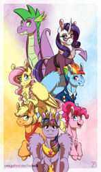 Size: 1181x2000 | Tagged: safe, artist:inuhoshi-to-darkpen, character:applejack, character:fluttershy, character:pinkie pie, character:rainbow dash, character:rarity, character:spike, character:twilight sparkle, character:twilight sparkle (alicorn), species:alicorn, species:classical unicorn, species:dragon, species:earth pony, species:pegasus, species:pony, species:unicorn, episode:the last problem, g4, my little pony: friendship is magic, clothing, cloven hooves, feathered fetlocks, female, glasses, leonine tail, male, mane seven, mane six, older, older applejack, older fluttershy, older mane seven, older mane six, older pinkie pie, older rainbow dash, older rarity, older spike, older twilight, princess twilight 2.0, unshorn fetlocks