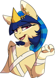 Size: 309x442 | Tagged: safe, artist:beardie, oc, oc:shesta, species:sphinx, angry, avitar, big ears, breasts, ear fluff, egyptian, eyelashes, fur, glare, gold, headress, nemes headdress, profile, simple background, spots, textless, transparent background