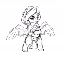 Size: 2130x1959 | Tagged: safe, artist:miokomata, character:fluttershy, species:pegasus, species:pony, covering, cute, female, freckles, mare, monochrome, semi-anthro, simple background, smol, solo, tail between legs, tail covering, white background, wip