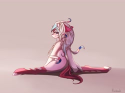 Size: 4000x2976 | Tagged: safe, artist:miokomata, oc, oc only, species:earth pony, species:pony, blushing, female, looking at you, looking back, looking back at you, semi-anthro, simple background, solo, splits