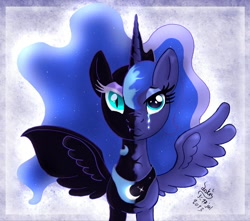 Size: 1024x906 | Tagged: safe, artist:joakaha, character:nightmare moon, character:princess luna, species:alicorn, species:pony, crying, duality, signature, spread wings, wings
