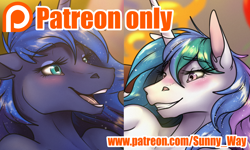 Size: 1672x1000 | Tagged: source needed, useless source url, safe, artist:sunny way, character:princess celestia, character:princess luna, species:alicorn, species:anthro, species:pony, advertisement, cute, horn, lovely, nudity, open mouth, patreon, patreon exclusive, patreon logo, patreon preview, paywall content, wings