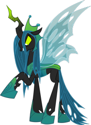 Size: 1674x2290 | Tagged: safe, artist:frownfactory, character:queen chrysalis, species:changeling, species:pony, episode:the ending of the end, g4, my little pony: friendship is magic, .svg available, changeling queen, crown, female, grin, horn, jewelry, mare, raised hoof, regalia, simple background, smiling, solo, svg, transparent background, ultimate chrysalis, vector, wings