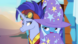 Size: 1280x720 | Tagged: safe, artist:themexicanpunisher, edit, edited screencap, screencap, character:hoo'far, character:trixie, species:pony, ship:trixfar, episode:on the road to friendship, female, male, shipping, straight