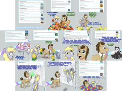 Size: 3006x2254 | Tagged: safe, artist:jitterbugjive, character:derpy hooves, character:doctor whooves, character:time turner, species:dog, species:pony, lovestruck derpy, ball pit, doctor who, food, muffin, pear, robot, sonic screwdriver, that pony sure does hate pears, the doctor
