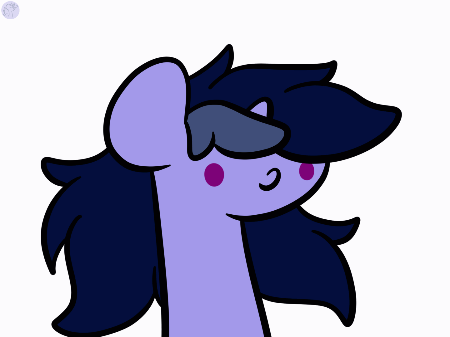 Size: 1440x1080 | Tagged: safe, artist:kimjoman, oc, oc only, oc:purple flix, species:pony, species:unicorn, :t, animated, chest fluff, chibi, ear fluff, fluffy, gif, male, maximum overfloof, neck fluff, no catchlights, simple background, smiling, solo, stallion, white background
