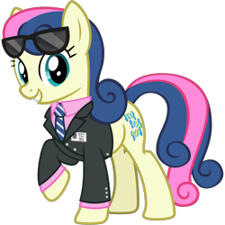 Size: 3200x3200 | Tagged: safe, artist:cheezedoodle96, character:bon bon, character:sweetie drops, species:earth pony, species:pony, my little pony chapter books, .svg available, adorabon, bon bond, clothing, cute, female, id, identification card, looking at you, lyra and bon bon and the mares from s.m.i.l.e., mare, necktie, raised hoof, s.m.i.l.e., shirt, simple background, smiling, solo, suit, sunglasses, svg, transparent background, vector