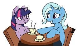 Size: 485x288 | Tagged: safe, artist:joey darkmeat, character:trixie, character:twilight sparkle, species:pony, ship:twixie, cropped, cute, female, grin, lesbian, mare, nervous, nervous grin, plushie, shipping, simple background, smiling, transparent background, twidoll