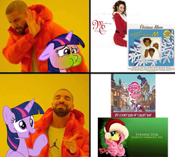 Size: 585x525 | Tagged: safe, artist:luckreza8, edit, edited screencap, screencap, species:human, species:pony, species:unicorn, episode:friendship is magic, g4, my little pony: friendship is magic, boney m, drake, female, hotline bling, it's a pony kind of christmas, male, marcus warner, mare, mariah carey, meme