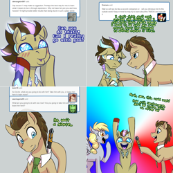 Size: 1502x1502 | Tagged: safe, artist:jitterbugjive, character:derpy hooves, character:doctor whooves, character:time turner, oc, oc:neosurgeon, species:pony, lovestruck derpy, doctor who, faec, sonic screwdriver, the doctor