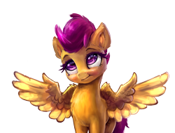 Size: 2804x2126 | Tagged: safe, alternate version, artist:xbi, character:scootaloo, species:pegasus, species:pony, cute, cutealoo, female, filly, shrug, simple background, solo, spread wings, transparent background, wing hands, wing shrug, wings