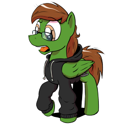 Size: 1200x1200 | Tagged: safe, artist:pony-berserker, oc, oc only, oc:storm cloud, species:pegasus, species:pony, 2020 community collab, derpibooru community collaboration, clothing, glasses, hoodie, i can't believe it's not idw, male, simple background, solo, transparent background