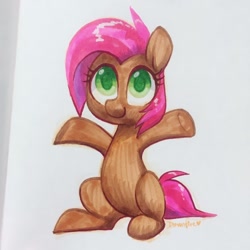Size: 1024x1024 | Tagged: safe, artist:dawnfire, character:babs seed, species:earth pony, species:pony, adorababs, cute, female, filly, looking at you, smiling, solo