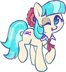 Size: 628x682 | Tagged: safe, artist:dawnfire, character:coco pommel, species:earth pony, species:pony, cocobetes, cute, female, looking at you, mare, one eye closed, simple background, smiling, solo, transparent background, wink