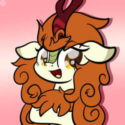 Size: 1536x1536 | Tagged: safe, artist:kimjoman, character:autumn blaze, species:kirin, awwtumn blaze, cute, female, floppy ears, gradient background, looking at you, quadrupedal, smiling, solo