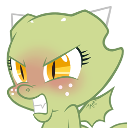 Size: 550x555 | Tagged: safe, artist:queencold, oc, oc only, oc:jade, species:dragon, angry, blushing, dragon oc, dragoness, female, simple background, solo, transparent background
