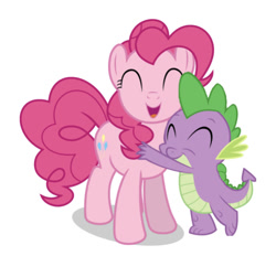 Size: 750x695 | Tagged: safe, artist:luckreza8, edit, editor:undeadponysoldier, character:pinkie pie, character:spike, species:dragon, species:earth pony, species:pony, ship:pinkiespike, cute, diapinkes, female, happy, hug, male, mare, shipping, simple background, spikelove, straight, white background