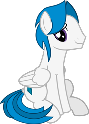 Size: 673x937 | Tagged: safe, artist:frownfactory, oc, oc only, oc:stratagem, species:pegasus, species:pony, 2020 community collab, derpibooru community collaboration, .svg available, blue mane, blue tail, male, purple eyes, simple background, sitting, smiling, smiling at you, solo, stallion, svg, tail wrap, transparent background, two toned mane, two toned tail, vector, wings
